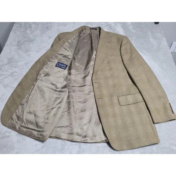 Ralph Lauren Sport Coat Mens 44 Long Beige Plaid Tweed Blazer 2 Button - Picture 1 of 14